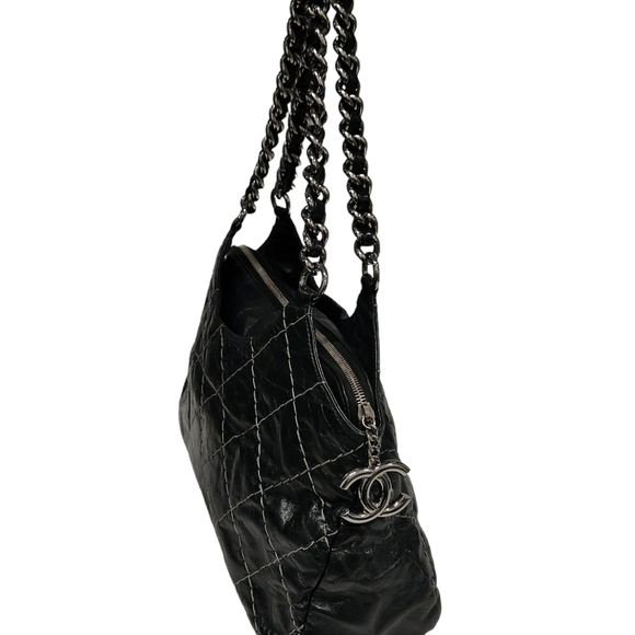 Chanel Black Double Stitched Quilted Leather Chain Bag - Picture 12 of 16